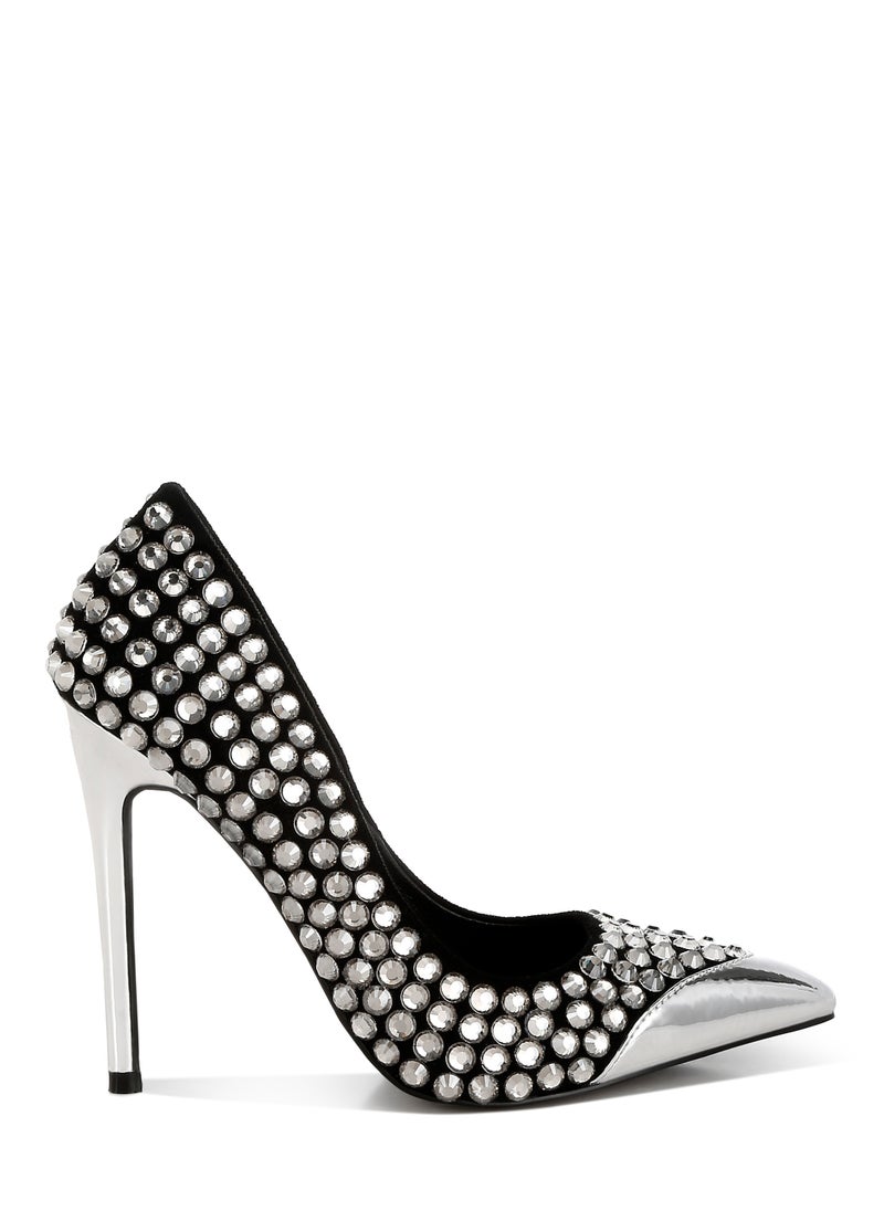 London Rag Diamante Embellished Stiletto Pumps in Black  - Image 1
