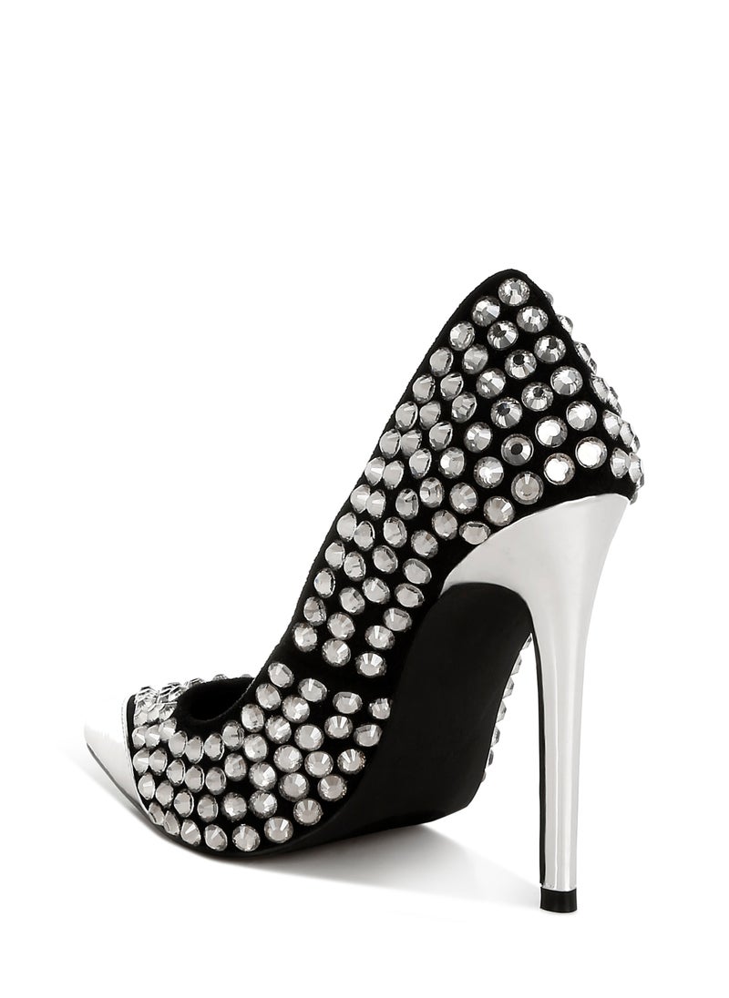 London Rag Diamante Embellished Stiletto Pumps in Black  - Image 3
