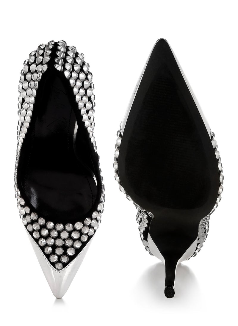 London Rag Diamante Embellished Stiletto Pumps in Black  - Image 4