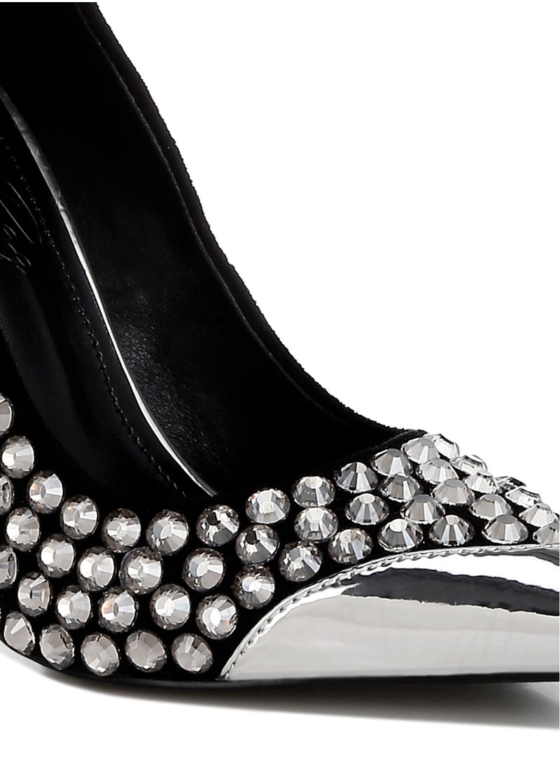London Rag Diamante Embellished Stiletto Pumps in Black  - Image 5