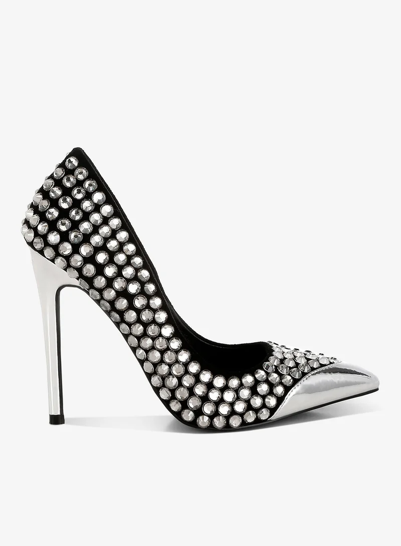 Diamante Embellished Stiletto Pumps in Black