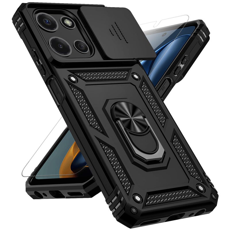 PUSHIMEI for Motorola Moto G 2025 / Moto G 2026 / Moto G Play 2026 Case, with Slide Camera Cover HD Screen Protector [Military Grade 16ft. Drop Tested] Ring Holder Kickstand Protective Phone Case, Black - Image 1