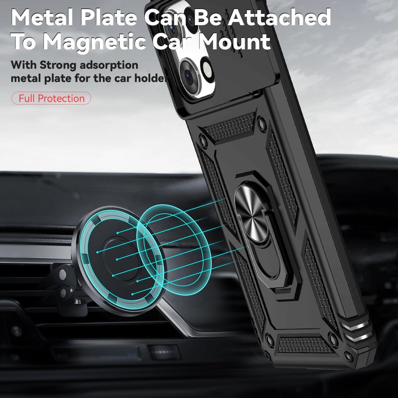 PUSHIMEI for Motorola Moto G 2025 / Moto G 2026 / Moto G Play 2026 Case, with Slide Camera Cover HD Screen Protector [Military Grade 16ft. Drop Tested] Ring Holder Kickstand Protective Phone Case, Black - Image 3
