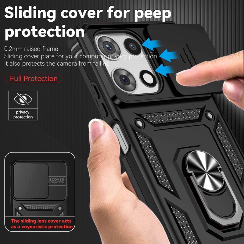 PUSHIMEI for Motorola Moto G 2025 / Moto G 2026 / Moto G Play 2026 Case, with Slide Camera Cover HD Screen Protector [Military Grade 16ft. Drop Tested] Ring Holder Kickstand Protective Phone Case, Black - Image 5