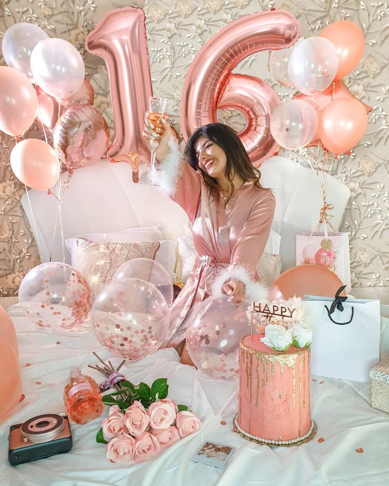 RTHPY Sweet 16 Party Decorations,16th Birthday Boxes Decor for Girls Women Sweet Sixteen Happy Birthday Banner Kits Pink Rose Gold Foil Balloons Party Supplies Rose Gold Tassel Curtain - Image 5