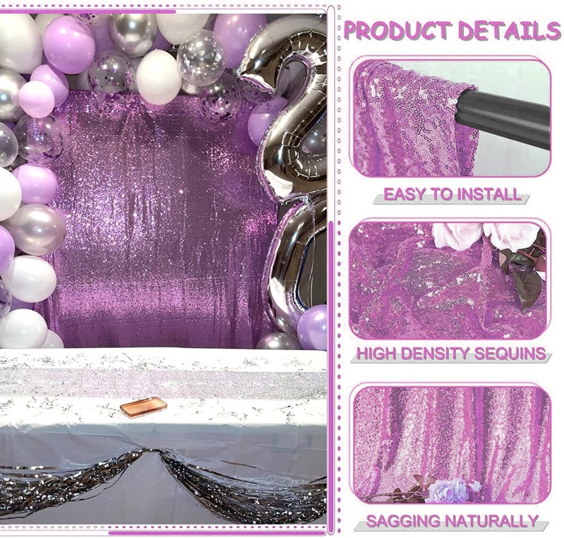 TCBESTO Lavender Sequin Backdrop Curtains 2FTx8FT 2 Panels Light Purple Glitter Photo Booth Backdrop Sparkly Background Drapes for Wedding Bridal Baby Shower Photography Birthday Party - Image 4
