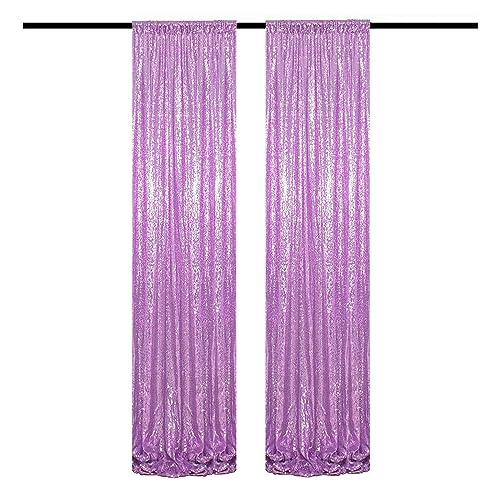 TCBESTO Lavender Sequin Backdrop Curtains 2FTx8FT 2 Panels Light Purple Glitter Photo Booth Backdrop Sparkly Background Drapes for Wedding Bridal Baby Shower Photography Birthday Party - Image 1