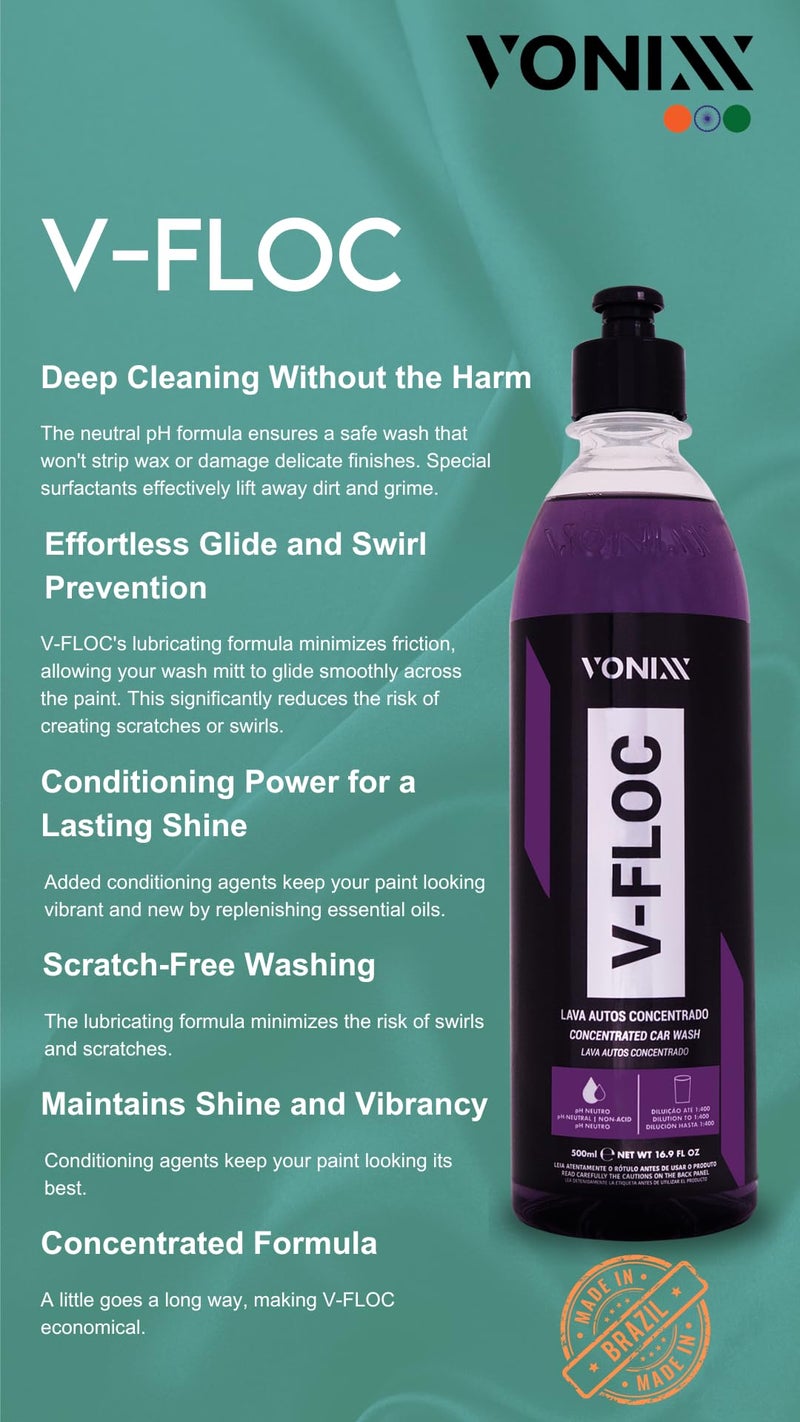 Vonixx V-Floc Concentrated Foam Wash - Car & Bike Washing Shampoo Liquid Cleaner - Ph Neutral Washer Fluid Cleaning Accessories - Autocare for Wax Ceramic Coatings and PPF - Gentle and Safe - 500 ML - Image 3