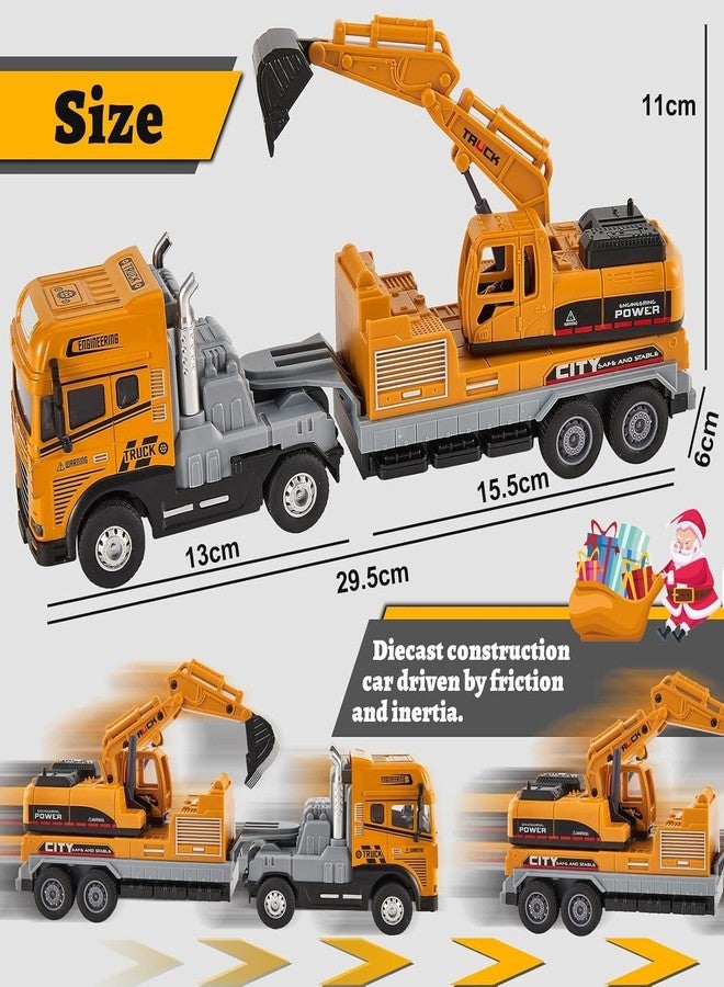 ISTOSY Die cast Alloy Model Engineering Excavator Truck Toy for Kids Boys Friction Powered Construction Site Vehicles with Lights Sounds - Image 3