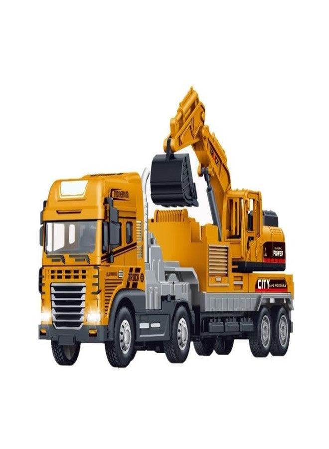 ISTOSY Die cast Alloy Model Engineering Excavator Truck Toy for Kids Boys Friction Powered Construction Site Vehicles with Lights Sounds - Image 1