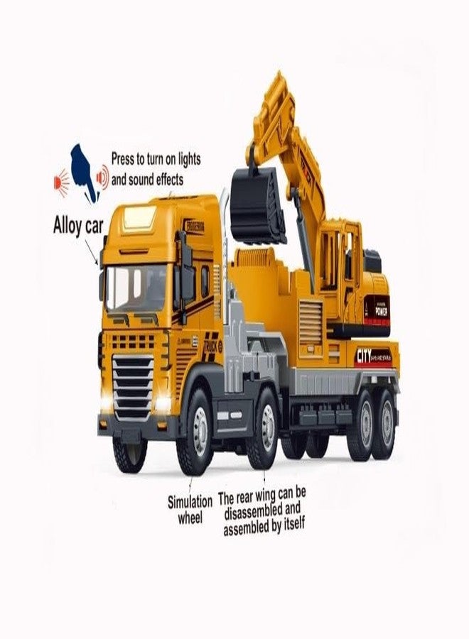 ISTOSY Die cast Alloy Model Engineering Excavator Truck Toy for Kids Boys Friction Powered Construction Site Vehicles with Lights Sounds - Image 2