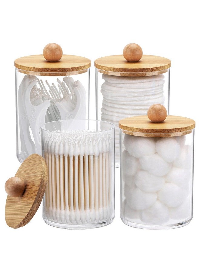 Tbestmax 4 Pack Qtip Holder, 10-Ounce Bathroom Organizer Accessories Storage Containers Clear Plastic Apothecary Jars with Bamboo Lids for Cotton Ball, Cotton Swab, Floss - Image 1