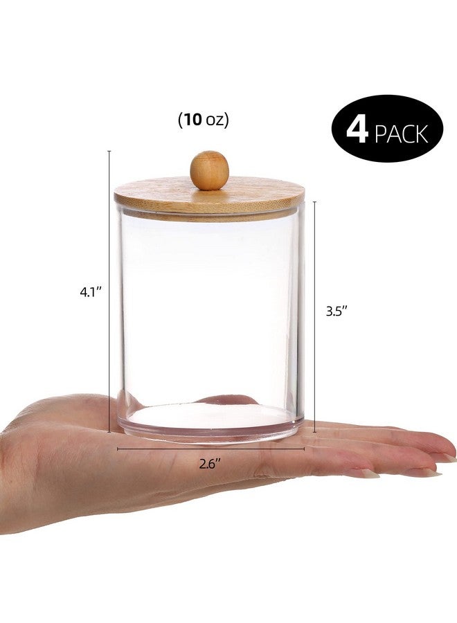 Tbestmax 4 Pack Qtip Holder, 10-Ounce Bathroom Organizer Accessories Storage Containers Clear Plastic Apothecary Jars with Bamboo Lids for Cotton Ball, Cotton Swab, Floss - Image 2
