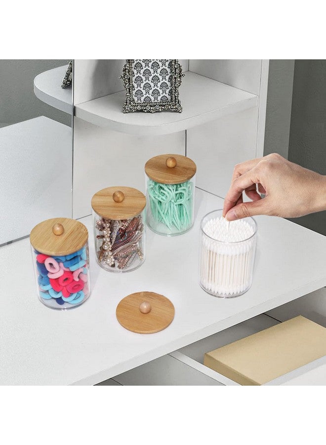 Tbestmax 4 Pack Qtip Holder, 10-Ounce Bathroom Organizer Accessories Storage Containers Clear Plastic Apothecary Jars with Bamboo Lids for Cotton Ball, Cotton Swab, Floss - Image 4