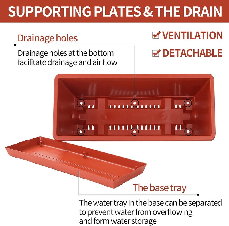 CHUKEMAOYI مجموعة من 12 صندوقًا مستطيلًا بطول 17 بوصة لزراعة عتبات النوافذ مع صينية تصريف، أواني بلاستيكية للزهور والأعشاب للنباتات الخارجية والداخلية، صناديق زراعة للفناء والحديقة والشرفة والفناء الخلفي وديكور المنزل - Image 5