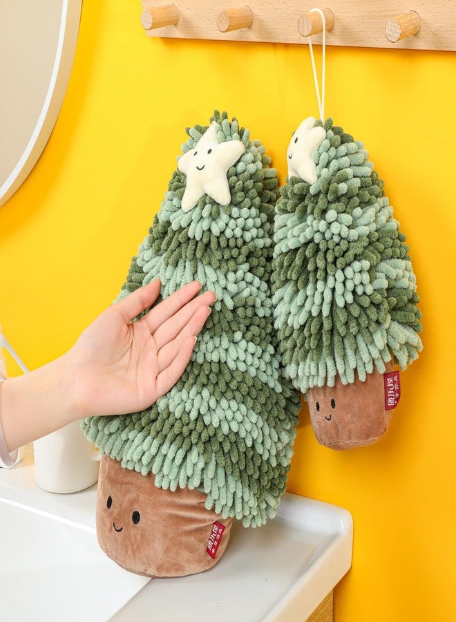Tyrafry Christmas Chenille Bath Hand Towel, Adorable Christmas Tree Shape, Ultra-Soft Absorbent Decorative Hand Towel, Hanging or Display Use, 7.9x9.8 Inches, Green - Image 2