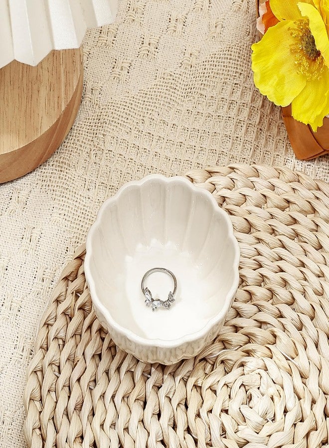 Koythin 2-Piece Small Trinket Dish, Ceramic Jewelry Ring Dish, Flower Key Holder Bowl for Women, Decorative Plate Tray for Dresser, Home Decor Organizer Trinket Tray (Round Petal Flower, White) - Image 5