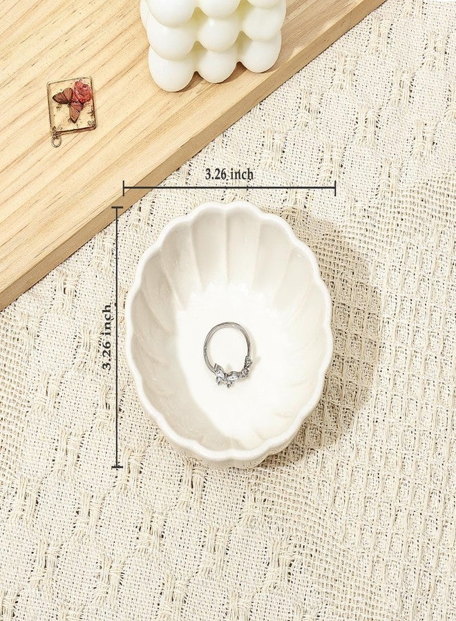 Koythin 2-Piece Small Trinket Dish, Ceramic Jewelry Ring Dish, Flower Key Holder Bowl for Women, Decorative Plate Tray for Dresser, Home Decor Organizer Trinket Tray (Round Petal Flower, White) - Image 2