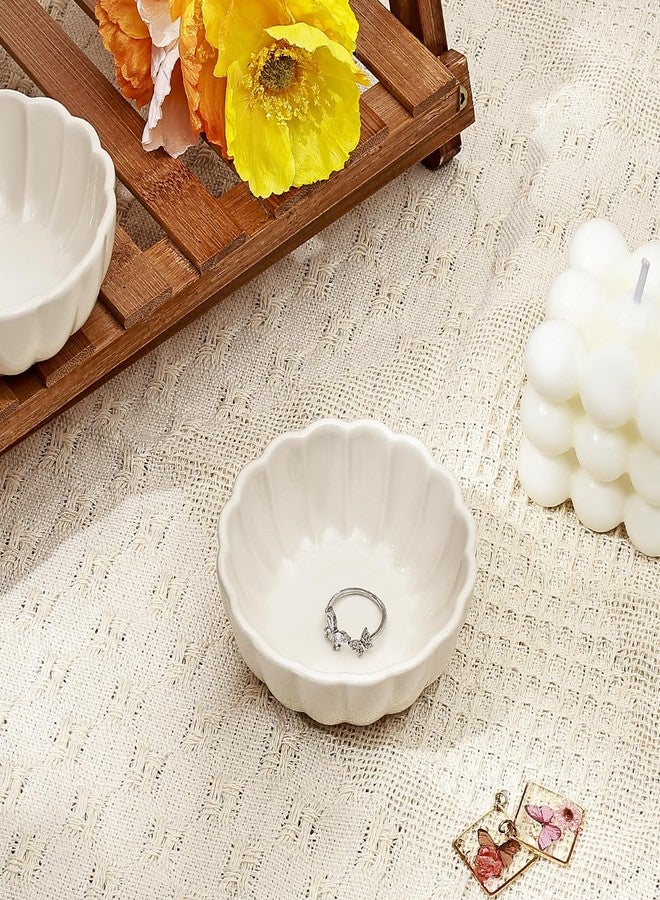 Koythin 2-Piece Small Trinket Dish, Ceramic Jewelry Ring Dish, Flower Key Holder Bowl for Women, Decorative Plate Tray for Dresser, Home Decor Organizer Trinket Tray (Round Petal Flower, White) - Image 4