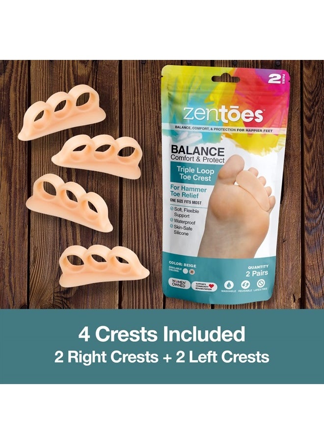 Zentoes Hammertoe Corrector Gel Toe Straighteners with 3 Separator Loops - Realign Bent, Crooked, Curled, Claw, Hammer Toes - Cushion Crest for Men and Women - Beige  - Image 2