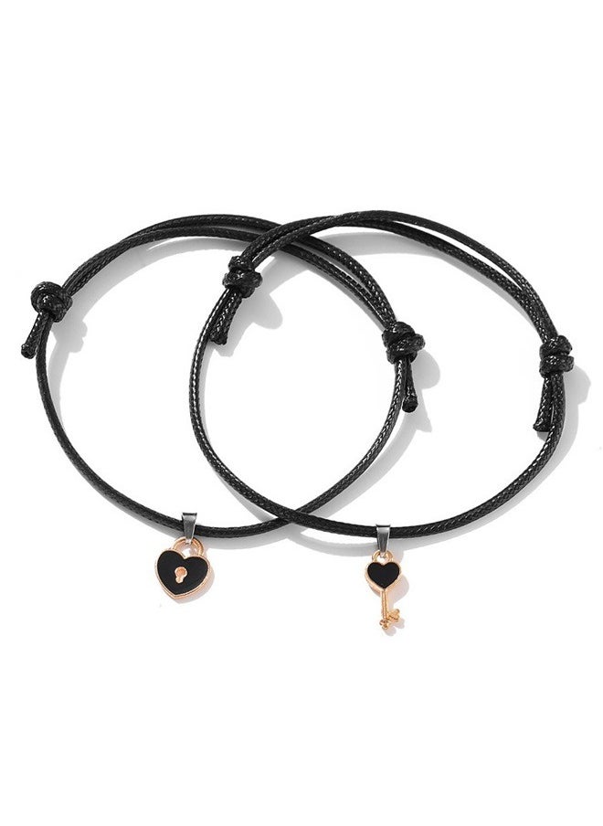 yongsheng 2-Piece Key And Lock Charm Bracelet， Couples Heart Bracelets for Women Men, Charm Lock Key Matching Bracelets Best Friend Boyfriend Girlfriend Lover Jewelry Gifts  - Image 1