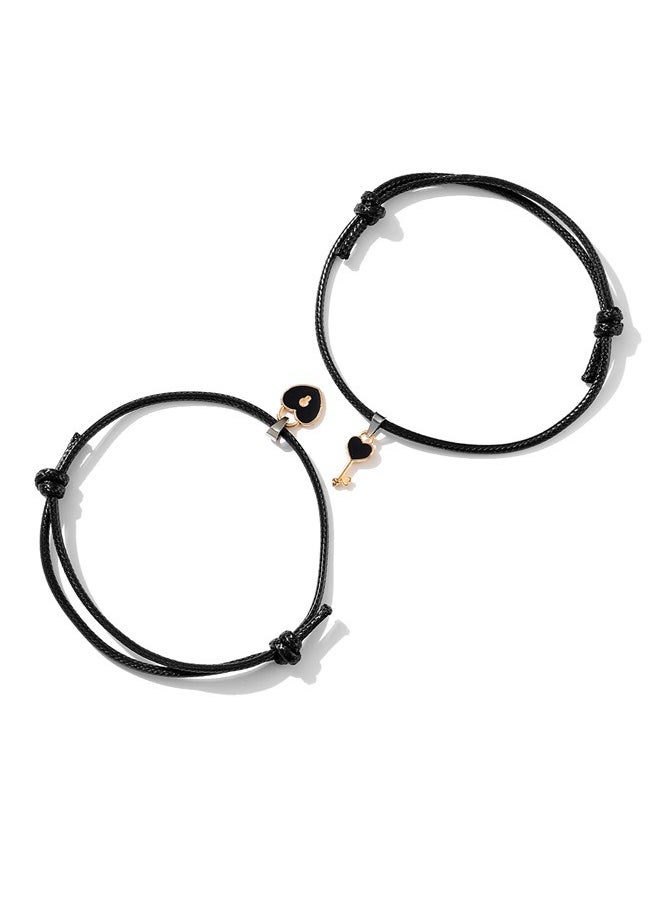 yongsheng 2-Piece Key And Lock Charm Bracelet， Couples Heart Bracelets for Women Men, Charm Lock Key Matching Bracelets Best Friend Boyfriend Girlfriend Lover Jewelry Gifts  - Image 2