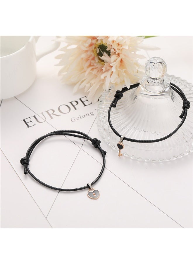 yongsheng 2-Piece Key And Lock Charm Bracelet， Couples Heart Bracelets for Women Men, Charm Lock Key Matching Bracelets Best Friend Boyfriend Girlfriend Lover Jewelry Gifts  - Image 3