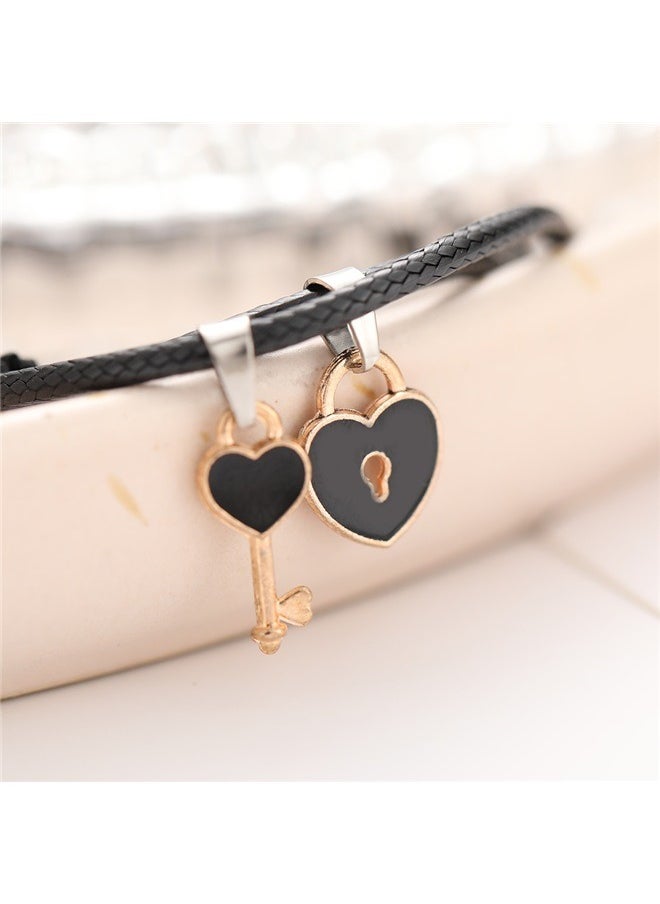 yongsheng 2-Piece Key And Lock Charm Bracelet， Couples Heart Bracelets for Women Men, Charm Lock Key Matching Bracelets Best Friend Boyfriend Girlfriend Lover Jewelry Gifts  - Image 4