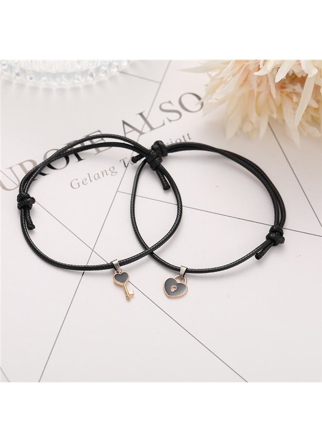 yongsheng 2-Piece Key And Lock Charm Bracelet， Couples Heart Bracelets for Women Men, Charm Lock Key Matching Bracelets Best Friend Boyfriend Girlfriend Lover Jewelry Gifts  - Image 5