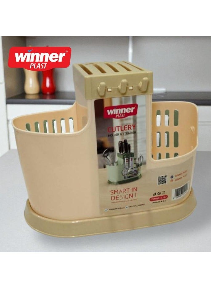 وينر بلاست حامل ملاعق وأدوات مطبخ جامبو من وينر بلاست بتصريف ذاتي للماء الزائد، – متانة وجودة عالية (بلاستيك/ متعدد الالوان) - Image 1