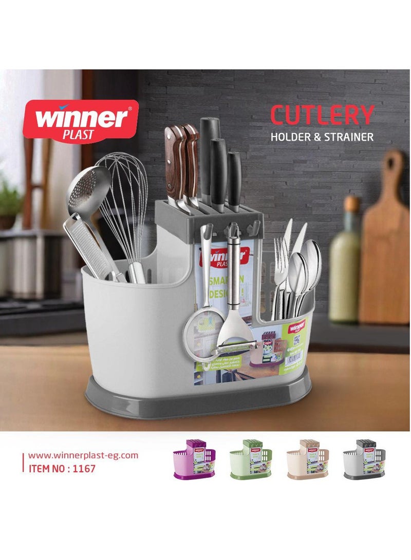 وينر بلاست حامل ملاعق وأدوات مطبخ جامبو من وينر بلاست بتصريف ذاتي للماء الزائد، – متانة وجودة عالية (بلاستيك/ متعدد الالوان) - Image 3