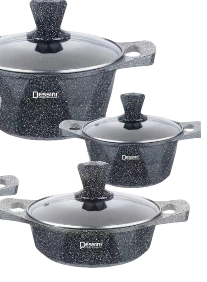 ديسيني طقم أواني طهي مطلي بالجرانيت 17 قطعة يشمل قدر خزفي 20 ، 24 ، 28 ، 32 سم مع غطاء ، قدر خزفي ضحل 28 سم و 7 قطع ملحقات الطهي - Image 3