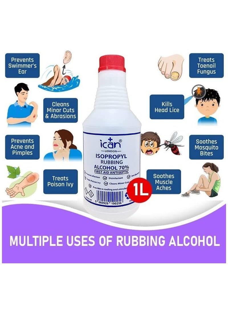 iCan London ican london isopropyl rubbing Alcohol 70% First aid Antiseptic 1000ml (1 litre)  - Image 2