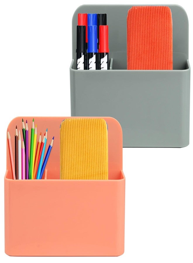 Meschett 2 Pack Magnetic Dry Erase Marker Holder, Magnetic Pen Holder and Pencil Holder for Fridge, Whiteboard Markers and Magnetic Cup Holder, Locker Accessories for School,Gray and OrangPink - Image 1