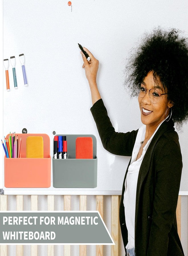 Meschett 2 Pack Magnetic Dry Erase Marker Holder, Magnetic Pen Holder and Pencil Holder for Fridge, Whiteboard Markers and Magnetic Cup Holder, Locker Accessories for School,Gray and OrangPink - Image 4