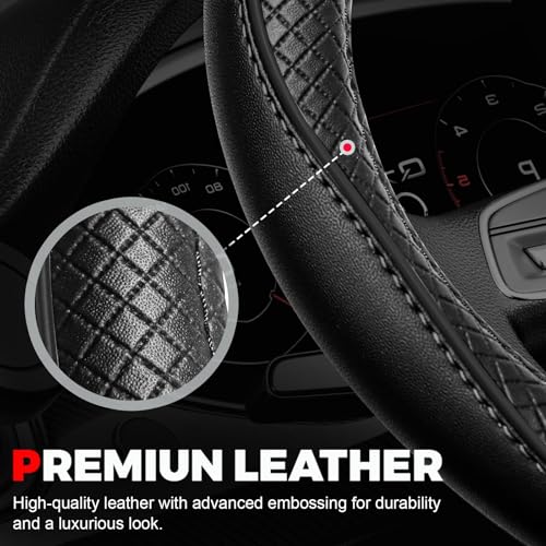 Ouzorp Car Steering Wheel Cover, Microfiber Leather Steering Wheel Covers with Anti-Slip Lining, Universal 14.5-15 inchs Black - Image 5