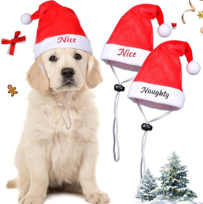 eBoot قبعات سانتا للكلاب 2 قطعة قبعات عيد الميلاد للقطط قابلة للتعديل لملابس الحيوانات الأليفة لعيد الميلاد للكلاب والقطط - Image 1