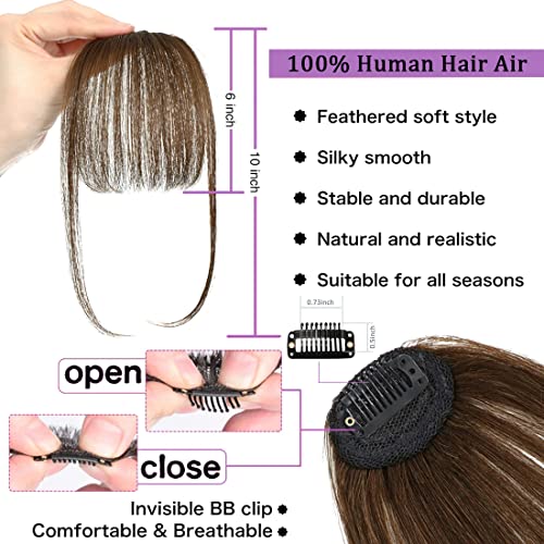 hengya Clip on Bangs Real Human Hair Clip in Bangs Extensions Durk Brown Air Bangs Fringe with Temples Hairpieces for Women Curved Bangs for Daily WearDurk Brown Bangs - Image 3