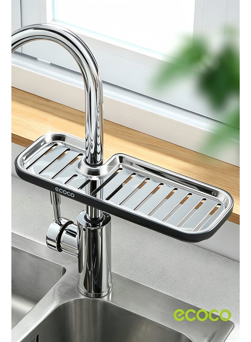 ecoco Faucet Storage Rack, No-Drill Double-Layer Sink Organizer, 360° Rotatable Drainage Shelf for Kitchen & Bathroom - Image 2
