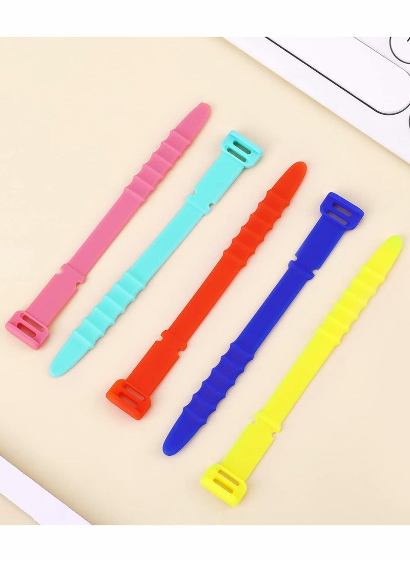 Loquat Cord Organizers, 4.5 Inch Reusable Wire Ties Cord Organizer Straps Elastic Silicone Cord Organizer Cable Straps for Cords Phone Charging Cable Wire Labels Headphones 20pcs  (5 Colors) - Image 3