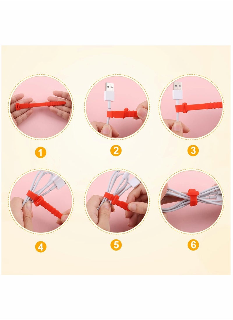 Loquat Cord Organizers, 4.5 Inch Reusable Wire Ties Cord Organizer Straps Elastic Silicone Cord Organizer Cable Straps for Cords Phone Charging Cable Wire Labels Headphones 20pcs  (5 Colors) - Image 5