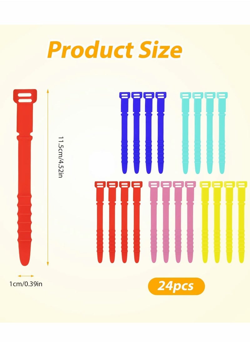 Loquat Cord Organizers, 4.5 Inch Reusable Wire Ties Cord Organizer Straps Elastic Silicone Cord Organizer Cable Straps for Cords Phone Charging Cable Wire Labels Headphones 20pcs  (5 Colors) - Image 2