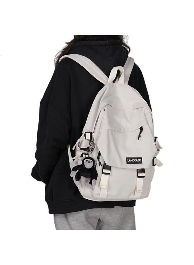 Landcase Backpack For Men And Women, School Bag For Junior High School And College Students, College Style Double Shoulder Bag Harajuku Versatile Travel Bag 1218 White - Image 3