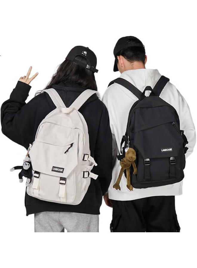Landcase Backpack For Men And Women, School Bag For Junior High School And College Students, College Style Double Shoulder Bag Harajuku Versatile Travel Bag 1218 White - Image 2