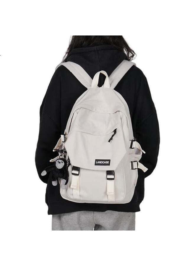 Landcase Backpack For Men And Women, School Bag For Junior High School And College Students, College Style Double Shoulder Bag Harajuku Versatile Travel Bag 1218 White - Image 1