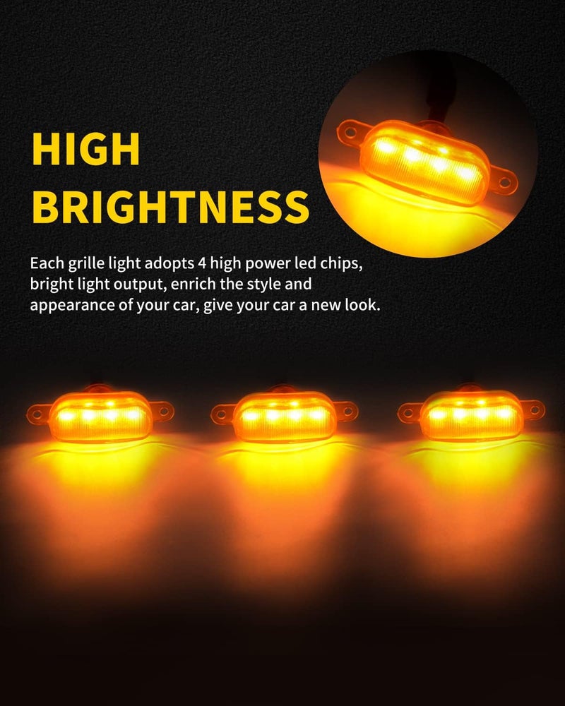 MEALAM أضواء LED كهرمانية 3 قطع لمصباح شبكة الواجهة الأمامية من نوع رابتور، ملحقات السيارة مع مجموعة الأسلاك والفيوز، متوافقة مع فورد F150 موديلات 2004-2019 ورام 1500 موديلات 2013-2018، شبكة خارجية من نوع رابتور - Image 2