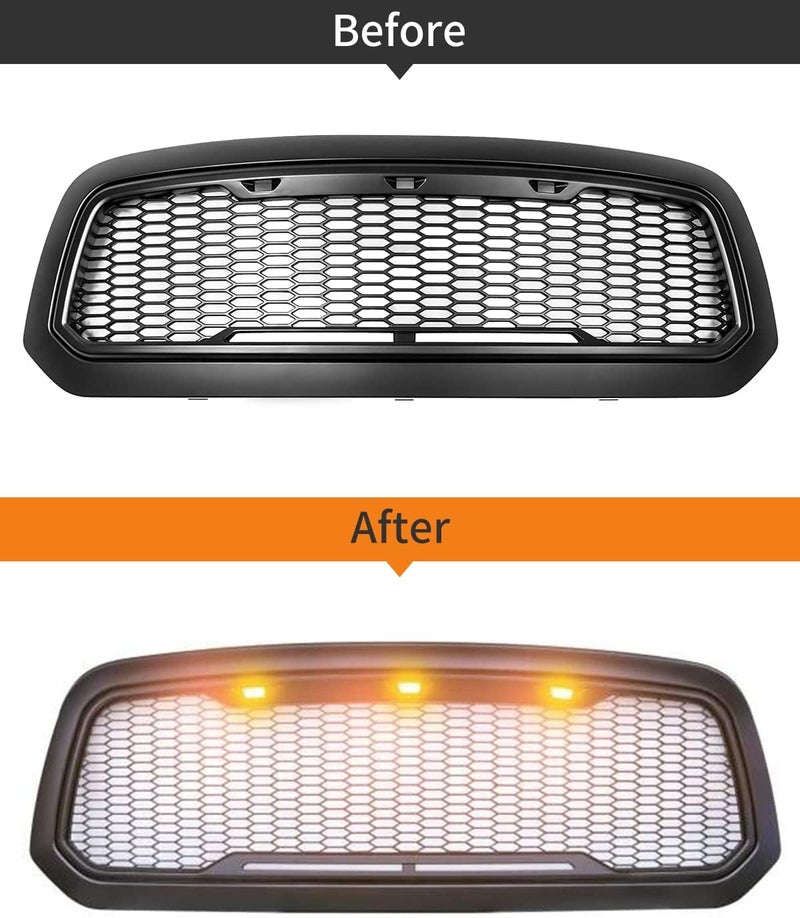 MEALAM أضواء LED كهرمانية 3 قطع لمصباح شبكة الواجهة الأمامية من نوع رابتور، ملحقات السيارة مع مجموعة الأسلاك والفيوز، متوافقة مع فورد F150 موديلات 2004-2019 ورام 1500 موديلات 2013-2018، شبكة خارجية من نوع رابتور - Image 5
