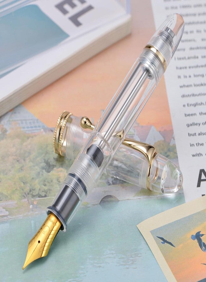Asvine V800 Fountain Pen -Vacuum Filling System with Large Ink Capacity-Number 8 Stub Nib 1.1mm Calligraphy Art Drawing with Wrench Gift Set - Blue Brown - Image 4