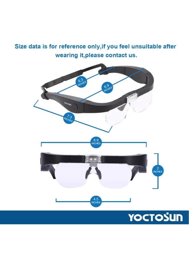 YOCTOSUN نظارات مكبرة قابلة للشحن مع عدسات قابلة للفك 1.5X 2.5X 3.5X 5X وأضواء LED مزدوجة أفضل نظارات مكبرة للقراءة والهوايات - Image 2