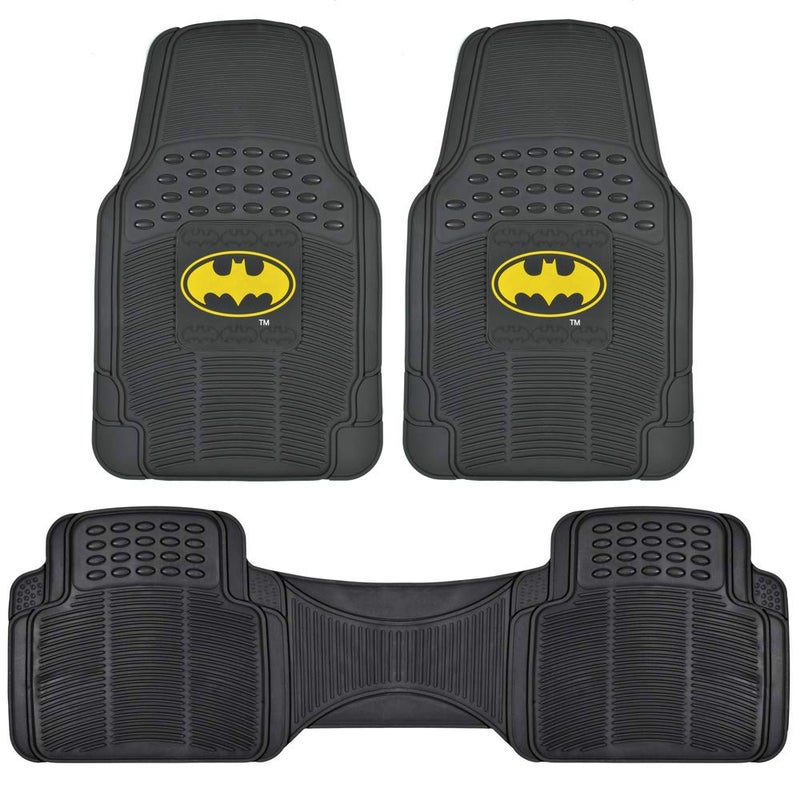 BDK Warner Bros DC Comics Batman Heavy Duty Rubber Floor Mats 3pc Set Car Accessories  NoSlip Grip All Weather Protection Trimmable 2 Front Car Mats 27 x 18  1 Rear Liner 18 x 58 - Image 2